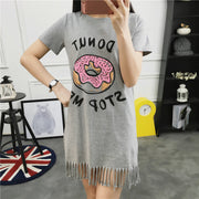 Donut printed fringed female dress