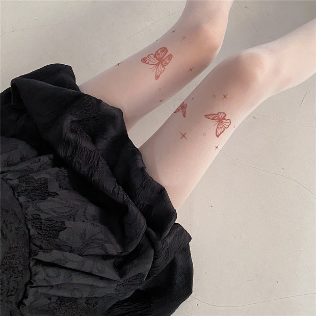 Lolita Tattoo Y2g Tattoo Print Butterfly Stockings