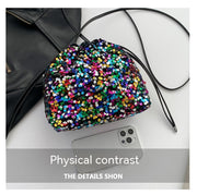 Crossbody Drawstring Pleated Design Soft Color Sequin Bag