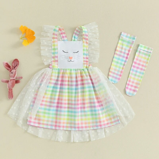 Girl's Colorful Checkered Suspender Dress