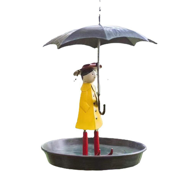 Umbrella Little Girl Bird Feeder Outdoors