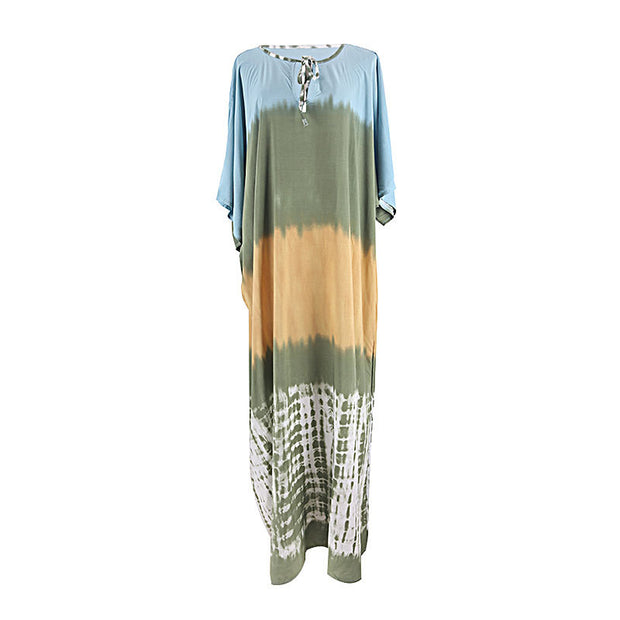 Women's Cotton Tie-dyed Beach Robe Loose Long Dress