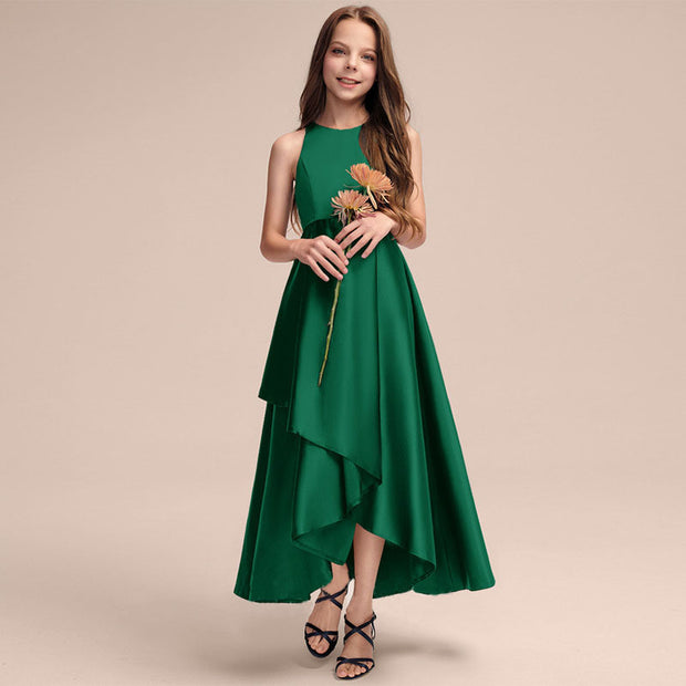 Girls' Fashionable Simple Solid Color Performance Dress