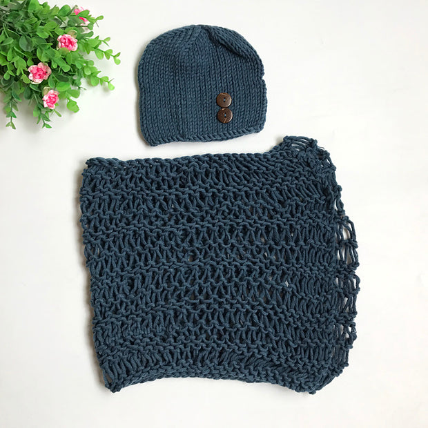 Sea Blue Blanket Hat Baby Photo Suit