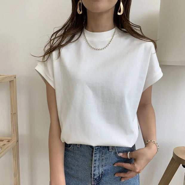 Summer Round Neck Ins White Sleeveless T-shirt Women's Loose