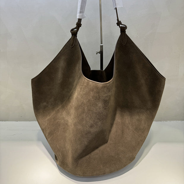 Frosted Cowhide Bucket Bag Large Capacity Genuine Leather