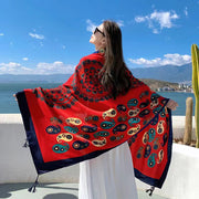 Women's Ethnic Style Shawl Sun Protection Twill Cotton Tassel Scarf