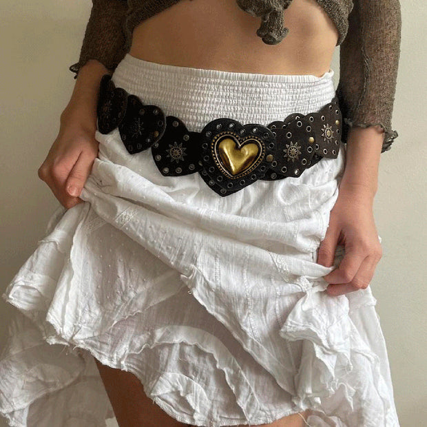 Women's Retro Heart Buckle Stitching Belt