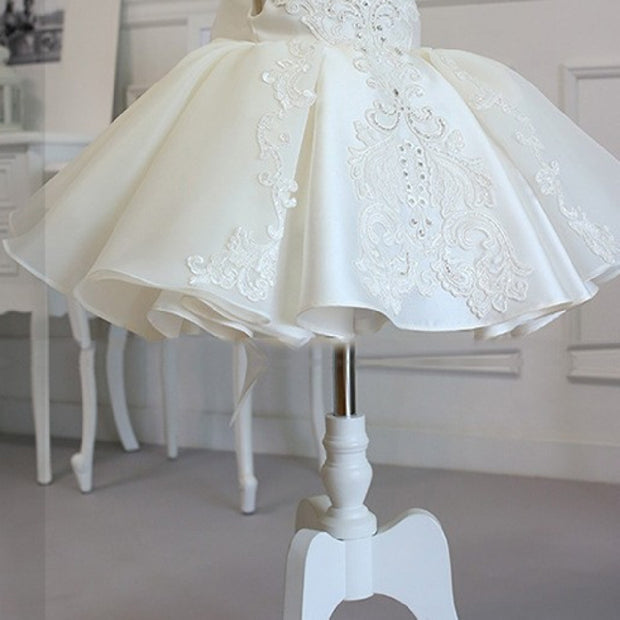 White Flower Girl Wedding Pompadour Dress