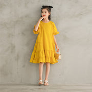 Children's Yellow Dress Solid Color Cute Sleeves