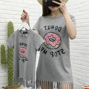 Donut printed fringed female dress