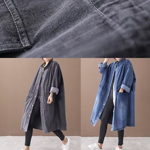 Fashionable Versatile Slimming Denim Shirt Dress Korean Style Elegant Hong Kong Style Vintage Single-breasted Coat