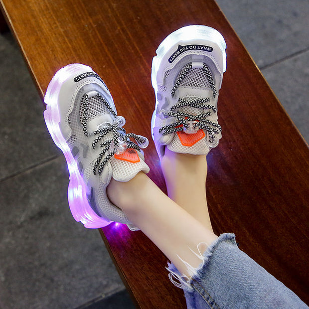 USB Charging Glowing Girls Sneakers Children Casual Shoes