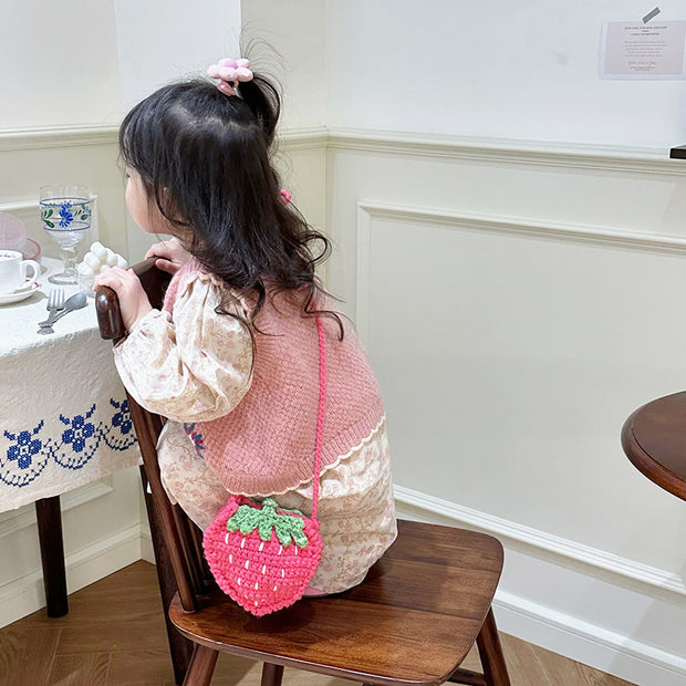 Handmade Knitted Children's Wool Cute Strawberry Crossbody Bag