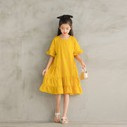 Children's Yellow Dress Solid Color Cute Sleeves