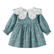 Peacock Blue Girl Floral Autumn Baby Girl Petal Collar Princess Dress Children's Clothing