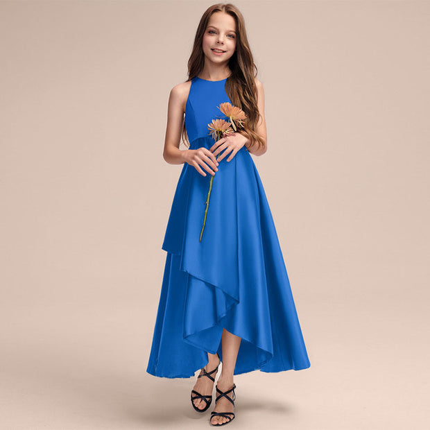 Girls' Fashionable Simple Solid Color Performance Dress