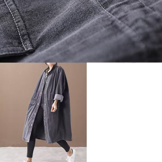 Fashionable Versatile Slimming Denim Shirt Dress Korean Style Elegant Hong Kong Style Vintage Single-breasted Coat