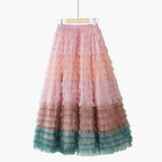 Rainbow Gradient Mesh Skirt Female