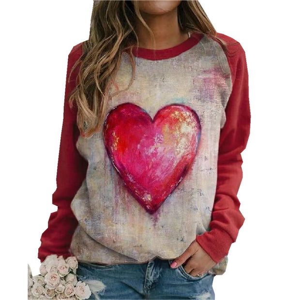 Women's Loose-fitting Casual Round-neck Long-sleeved Printed T-shirt