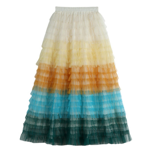 Rainbow Gradient Mesh Skirt Female