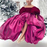 Girl's Rose Red Bow Trailing Evening Dress