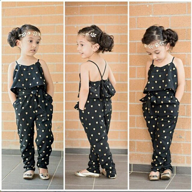 Summer Kids Girls Clothing Sets Cotton Sleeveless Polka Dot Strap Girls Jumpsuit