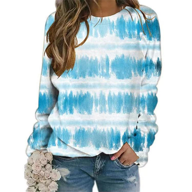 Women's Loose-fitting Casual Round-neck Long-sleeved Printed T-shirt