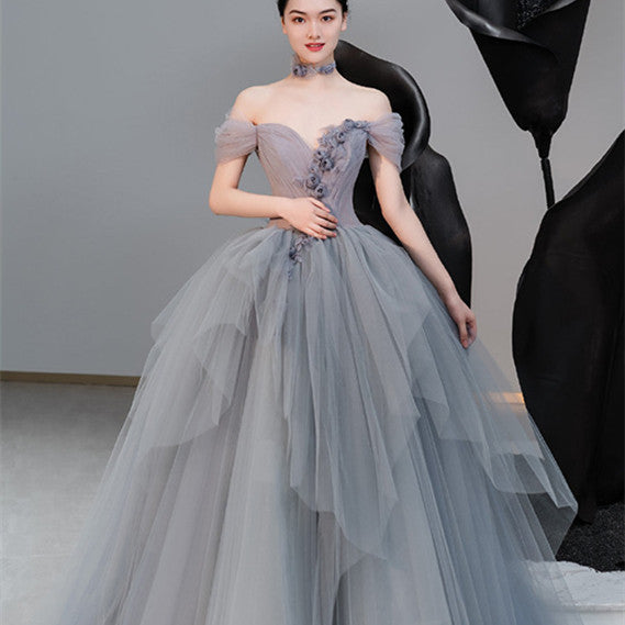 Female Texture Host Gift Tulle Tutu French Banquet Princess Dress