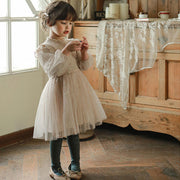 French Lantern Sleeve Tulle Dress For Children Girls