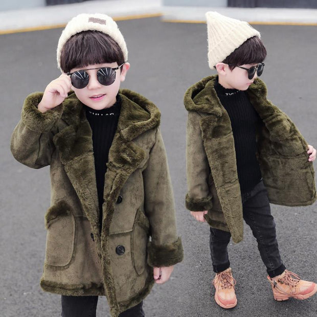 Boys' Suede Padded Trench Coat