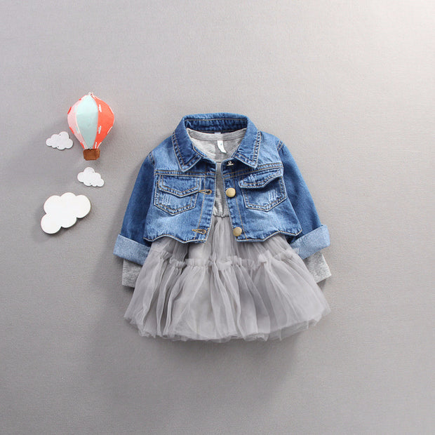 Princess Blue Girls ClothingsJeans Outfits Lace Shirt Baby Set Dress