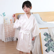 Children's Solid Color Dressing Gown Silk Nightgown Skirt Satin Bathrobe Long Cardigan Kimono