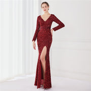 Long Sleeve Sequined Gas Field Queen Fishtail Evening Dress