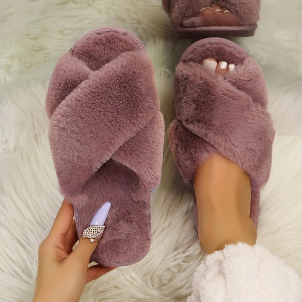 Women's Autumn And Winter Flat Home Indoor Floor Wool Plush Cotton Slippers