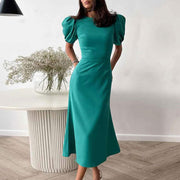 Lantern Sleeve Waist Trimming Fashion Slim Long Dress