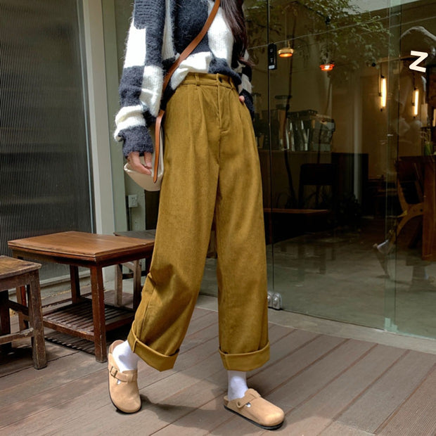 High Waist Slimming Corduroy Wide-leg Casual Pants Women