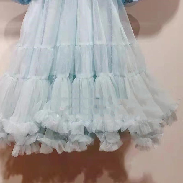 High-quality Children's Western-style Puff Sleeve Blue Skirt