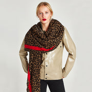 New Festive Red Classic Leopard Pattern Cashmere-like Thickened Warm Talma