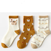 Three Pairs Of Women's Cartoon Food Printed Cotton Socks