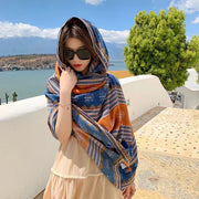 Women's Ethnic Style Shawl Sun Protection Twill Cotton Tassel Scarf