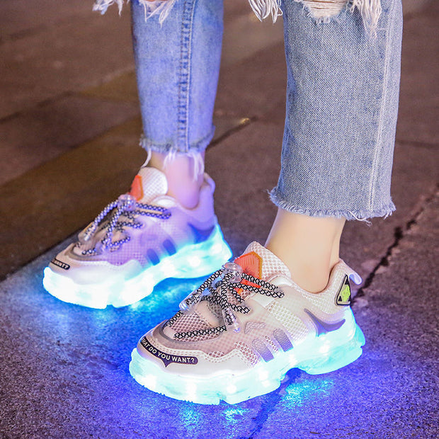 USB Charging Glowing Girls Sneakers Children Casual Shoes