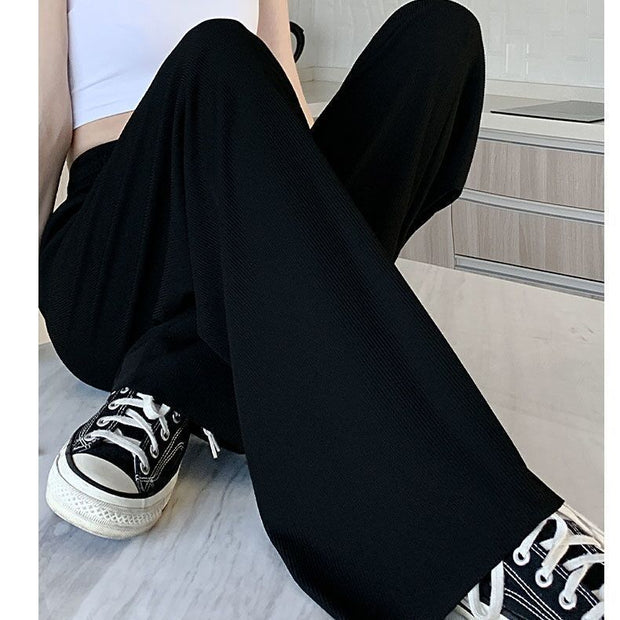 Women's Fashion Casual High Waist Drooping Straight Casual Trousers