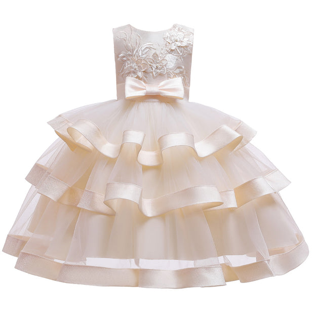 Girls Sleeveless Princess Cake Mesh Dress