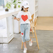 Girls White T-shirt Ripped Jeans Kids two-piece