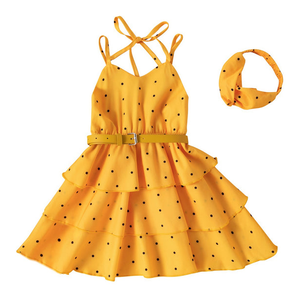 Strap Polka Dot Solid Color Children Dress