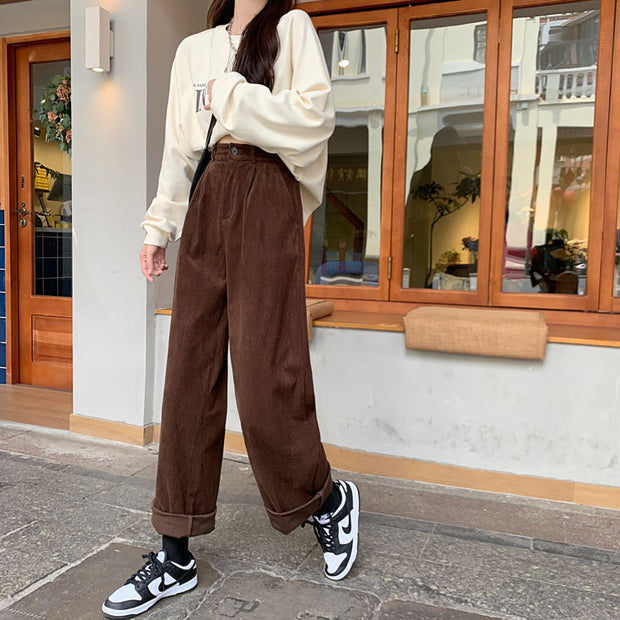 High Waist Slimming Corduroy Wide-leg Casual Pants Women