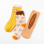 Three Pairs Of Women's Cartoon Food Printed Cotton Socks