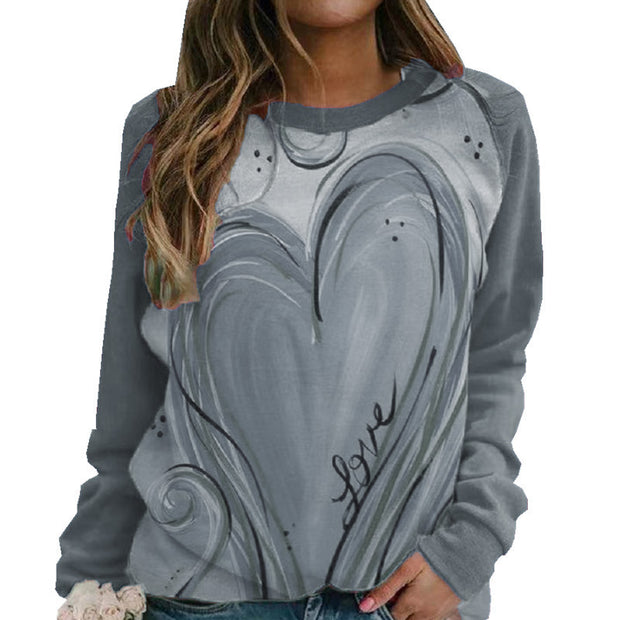 Women's Loose-fitting Casual Round-neck Long-sleeved Printed T-shirt