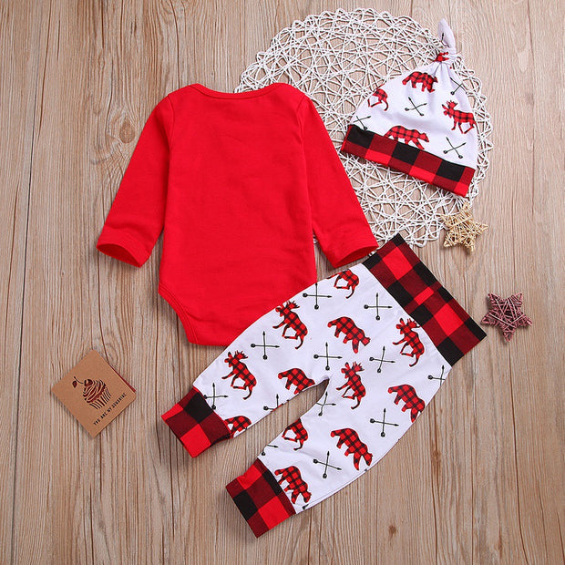 Christmas Long-sleeved Letter One-piece Romper Romper Three-piece Suit